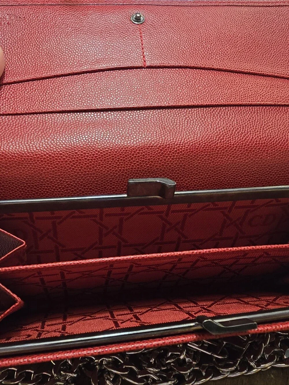 Dior Red Pebbled Leather Wallet with Silver Logo Plaque